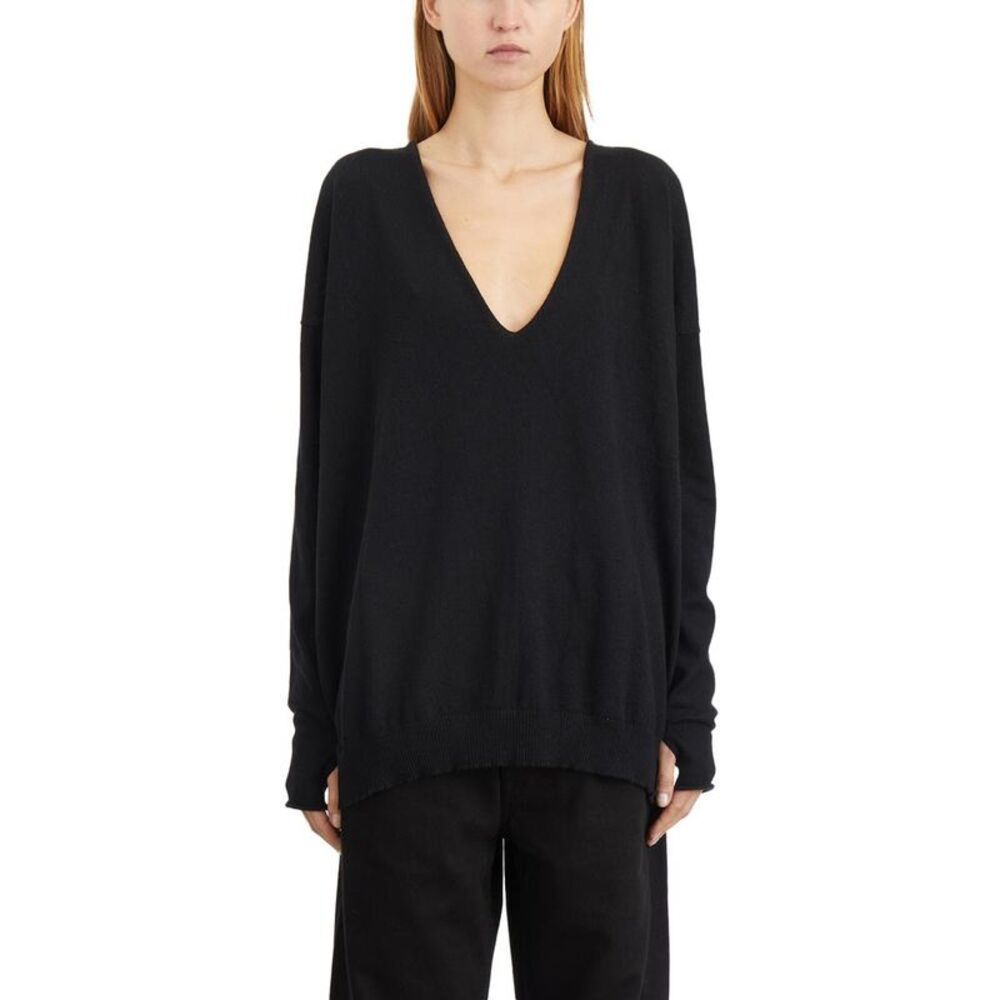 ISABEL BENENATO Isabel Marant Black V-Neck Oversized Cashmere Sweater Women